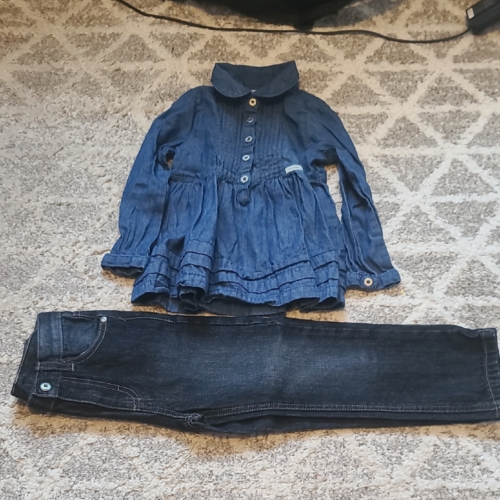 2 for $50 - Calvin Klein Jeana Girls 4T 2-Piece Long Sleeve Blue Shirt & Jeans